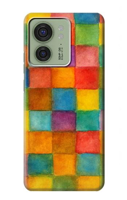 S4077 Aquarelle motif à carreaux colorés Etui Coque Housse pour Motorola Edge (2023), Edge 40