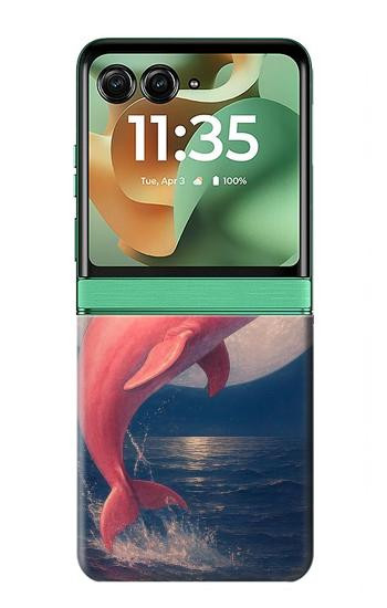 S4045 Nuit de lune de dauphin Etui Coque Housse pour Motorola Razr 70+,60+, Razr+ (2026, 2025, 2024)