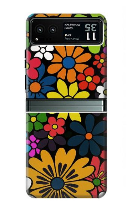 S4043 Fleurs colorées dessin animé Etui Coque Housse pour Motorola Razr 40