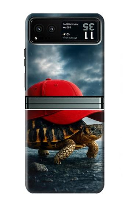 S4056 Tortue de Madagascar à bonnet rouge Etui Coque Housse pour Motorola Razr 40