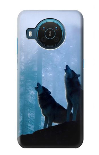 S4053 Couple de deux loups hurlant dans la forêt Etui Coque Housse pour Nokia X20