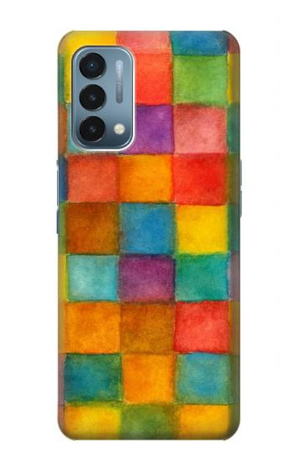 S4077 Aquarelle motif à carreaux colorés Etui Coque Housse pour OnePlus Nord N200 5G