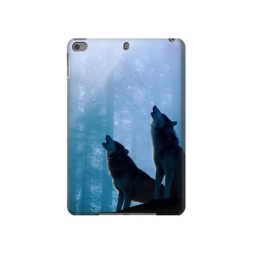 S4053 Couple de deux loups hurlant dans la forêt Etui Coque Housse pour iPad mini 4, iPad mini 5, iPad mini 5 (2019)