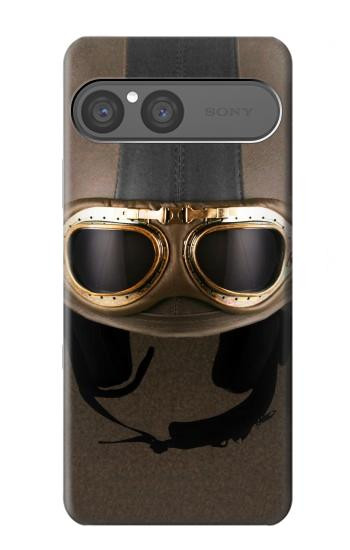 S2645 Lunettes millésimé Casque de moto marron Etui Coque Housse pour Sony Xperia 10 VII, 10 VIII