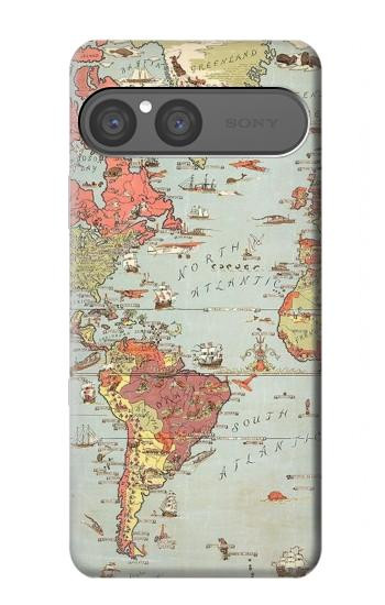 S3418 Carte du monde millésimé Etui Coque Housse pour Sony Xperia 10 VII