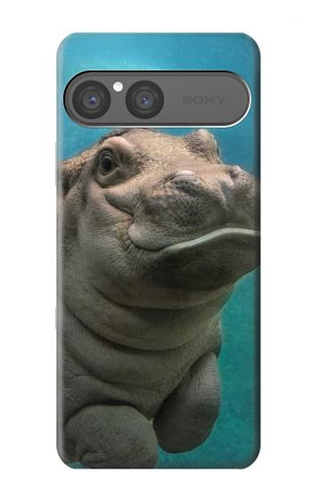 S3871 mignon, bébé, hippopotame, hippopotame Etui Coque Housse pour Sony Xperia 10 VII