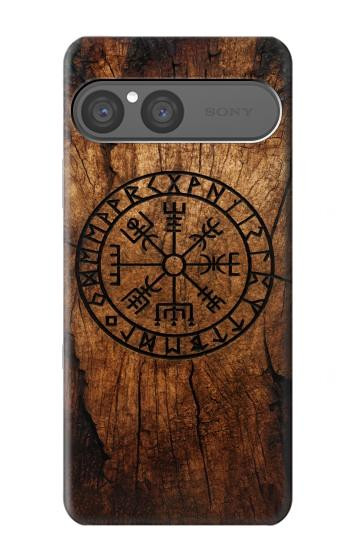 S4036 Boussole en bois viking Vegvisir Etui Coque Housse pour Sony Xperia 10 VII, 10 VIII