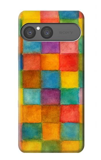 S4077 Aquarelle motif à carreaux colorés Etui Coque Housse pour Sony Xperia 10 VII, 10 VIII