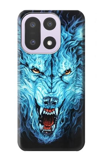 S0752 Feu bleu Loup Etui Coque Housse pour OnePlus 15