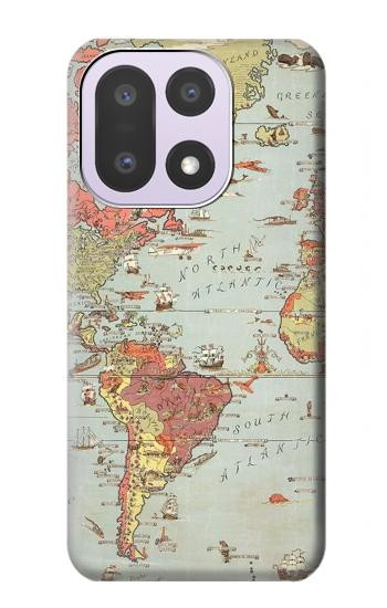 S3418 Carte du monde millésimé Etui Coque Housse pour OnePlus 15