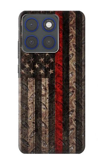 S3804 Graphique de drapeau de ligne rouge en métal de pompier Etui Coque Housse pour Motorola Edge 70