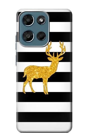 S2794 Noir et blanc rayé cerf d'or Sparkles Etui Coque Housse pour Motorola Moto G (2026), G Play (2026)