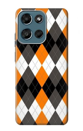 S3421 Noir Orange Blanc Argyle Plaid Etui Coque Housse pour Motorola Moto G (2026), G Play (2026)