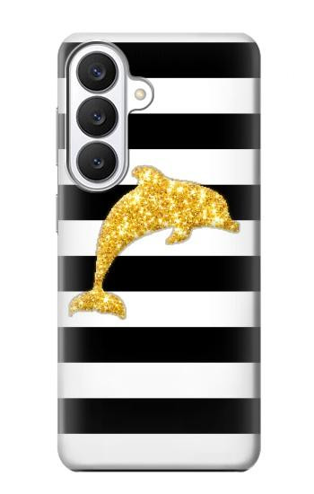S2882 Noir et blanc rayé Dauphin d'or Etui Coque Housse pour Samsung Galaxy S26