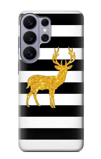 S2794 Noir et blanc rayé cerf d'or Sparkles Etui Coque Housse pour Samsung Galaxy S26 Ultra