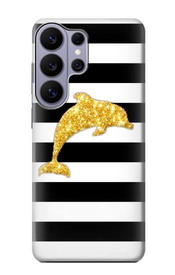 S2882 Noir et blanc rayé Dauphin d'or Etui Coque Housse pour Samsung Galaxy S26 Ultra