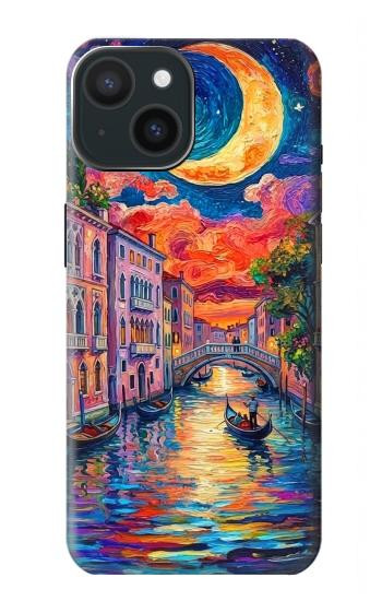 S4083 Venise Colorée au Clair de Lune Etui Coque Housse pour iPhone 15