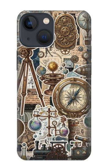 S4100 Collage Scientifique Vintage Etui Coque Housse pour iPhone 13 mini