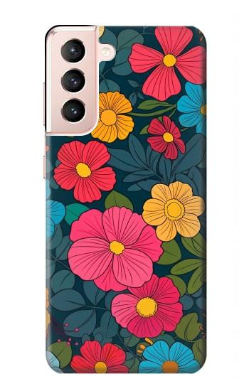 S4105 Motif Floral Coloré Etui Coque Housse pour Samsung Galaxy S21 5G