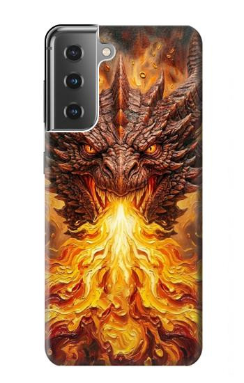 S4090 Dragon de Feu Fantastique Etui Coque Housse pour Samsung Galaxy S21 Plus 5G, Galaxy S21+ 5G