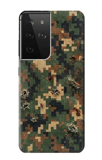 S4091 Motif Camouflage Numérique Vert Etui Coque Housse pour Samsung Galaxy S21 Ultra 5G
