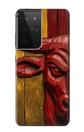 S4098 Art Taureau Espagnol Sculpté Etui Coque Housse pour Samsung Galaxy S21 Ultra 5G