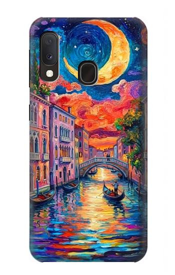 S4083 Venise Colorée au Clair de Lune Etui Coque Housse pour Samsung Galaxy A20e