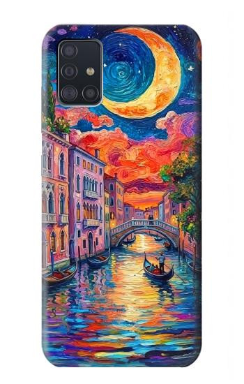 S4083 Venise Colorée au Clair de Lune Etui Coque Housse pour Samsung Galaxy A51