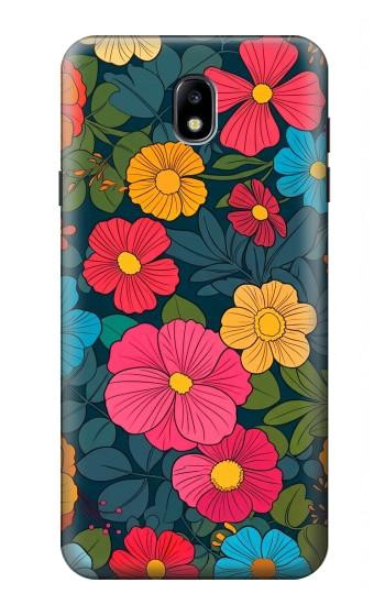 S4105 Motif Floral Coloré Etui Coque Housse pour Samsung Galaxy J7 (2018), J7 Aero, J7 Top, J7 Aura, J7 Crown, J7 Refine, J7 Eon, J7 V 2nd Gen, J7 Star