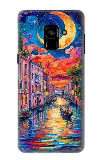 S4083 Venise Colorée au Clair de Lune Etui Coque Housse pour Samsung Galaxy A8 (2018)