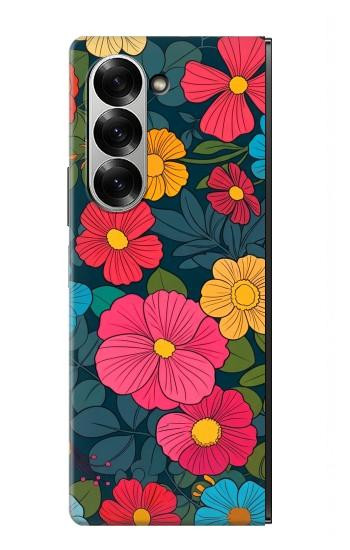S4105 Motif Floral Coloré Etui Coque Housse pour Samsung Galaxy Z Fold 6