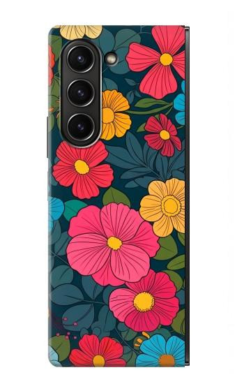 S4105 Motif Floral Coloré Etui Coque Housse pour Samsung Galaxy Z Fold 5