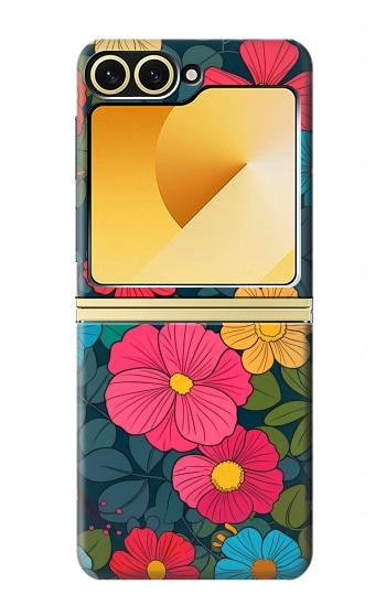 S4105 Motif Floral Coloré Etui Coque Housse pour Samsung Galaxy Z Flip 6, Flip 7 FE