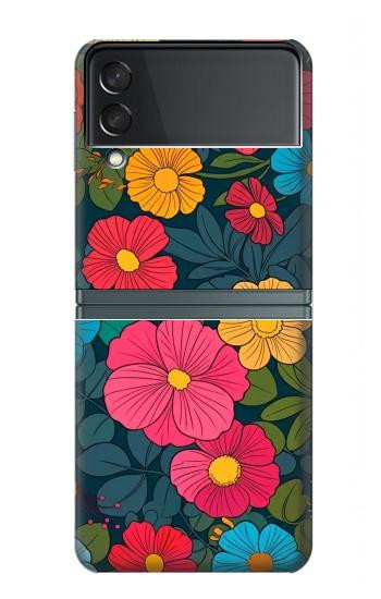 S4105 Motif Floral Coloré Etui Coque Housse pour Samsung Galaxy Z Flip 3 5G