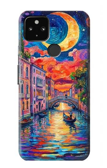 S4083 Venise Colorée au Clair de Lune Etui Coque Housse pour Google Pixel 4a 5G