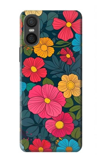 S4105 Motif Floral Coloré Etui Coque Housse pour Sony Xperia 10 VI