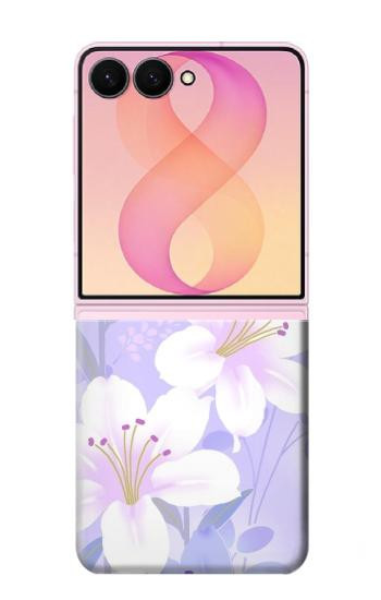S2361 Fleurs blanches Violet Etui Coque Housse pour Samsung Galaxy Z Flip 8