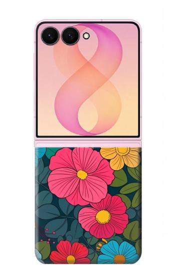 S4105 Motif Floral Coloré Etui Coque Housse pour Samsung Galaxy Z Flip 8