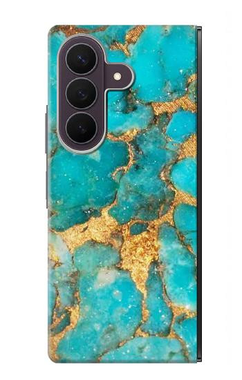 S2906 Aqua Turquoise Pierre Etui Coque Housse pour Samsung Galaxy Z Fold 8 Ultra
