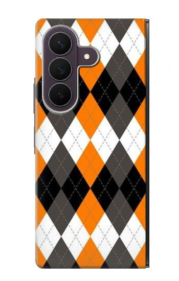 S3421 Noir Orange Blanc Argyle Plaid Etui Coque Housse pour Samsung Galaxy Z Fold 8 Ultra