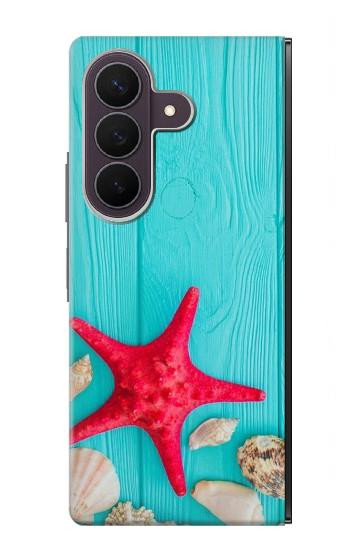 S3428 Aqua Bois Coquille d'étoile de mer Etui Coque Housse pour Samsung Galaxy Z Fold 8 Ultra