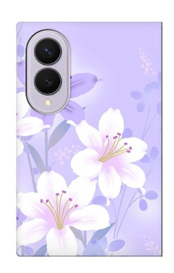 S2361 Fleurs blanches Violet Etui Coque Housse pour Samsung Galaxy Z Fold 8
