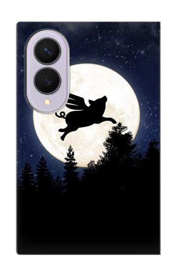 S3289 Cochon Volant Pleine Lune Nuit Etui Coque Housse pour Samsung Galaxy Z Fold 8