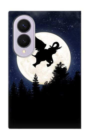 S3323 Voler l'Eléphant Nuit de pleine lune Etui Coque Housse pour Samsung Galaxy Z Fold 8