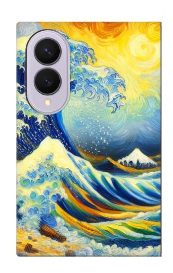 S4005 Peinture à l'huile Grandes vagues Etui Coque Housse pour Samsung Galaxy Z Fold 8
