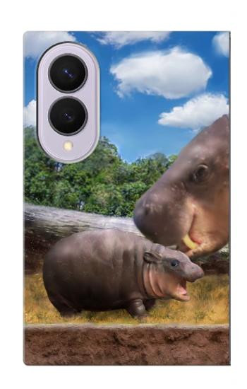 S4031 Bébé hippopotame Famille d'hippopotames Etui Coque Housse pour Samsung Galaxy Z Fold 8