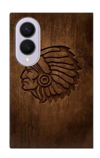 S4035 Sculpture sur bois amérindienne Etui Coque Housse pour Samsung Galaxy Z Fold 8