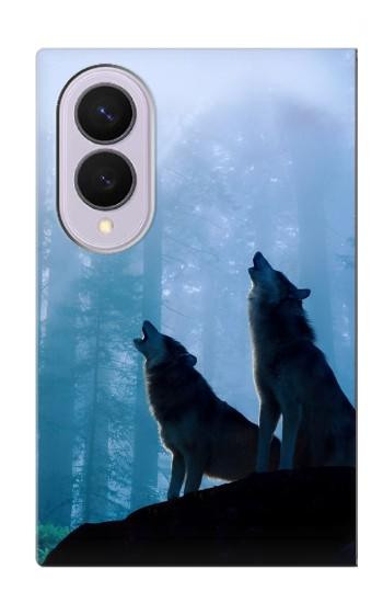 S4053 Couple de deux loups hurlant dans la forêt Etui Coque Housse pour Samsung Galaxy Z Fold 8