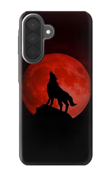 S2955 Loup Hurlant Rouge Lune Etui Coque Housse pour Samsung Galaxy A27