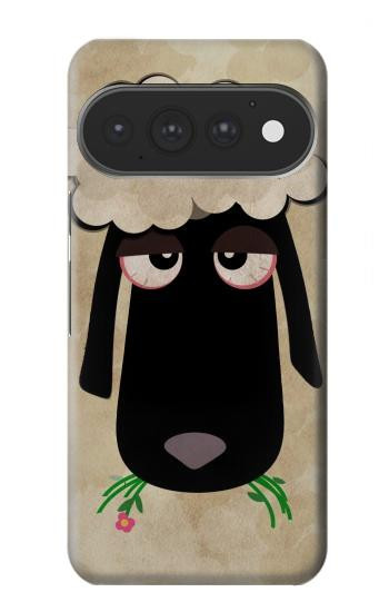 S2826 Mignon Noir Sheep Dormir Dessin Etui Coque Housse pour Google Pixel 11, 11 Pro